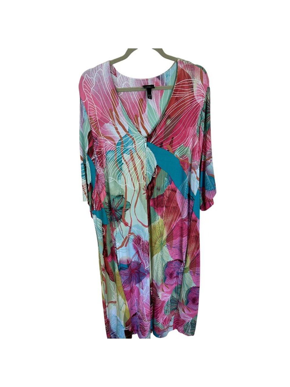 Womens MuMu Vibrant Floral Maxi Dress By Ulla Popken Size 28 Loungewear Zip Up